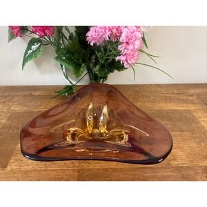 Vintage Murano Style Sommerso Glass Bowl Amber Amethyst Mid Century Art Glass